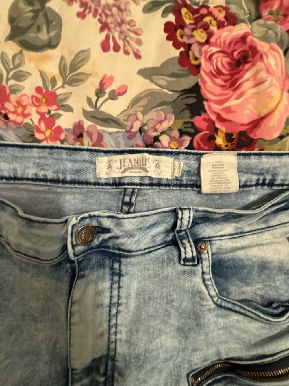 Akademiks Jeanius Acid Wash Denim Moto Biker Jeans with Zippers